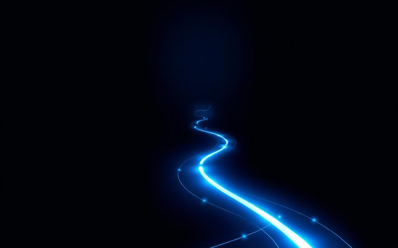 Abstract illustration of a glowing path of decision points leading toward a simple clean chart